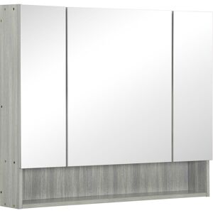kleankin Bathroom Mirror Cabinet, Wall Mounted Storage Cabinet, 3 Upper Spaces, 3 Doors and 1 Bottom Shelf, 75H x 90W x 15Dcm, Grey Aosom UK
