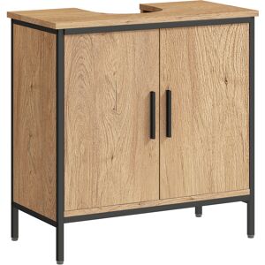 HOMCOM Bathroom Vanity Unit, Under Sink Storage Cabinet with 2 Doors, Adjustable Shelf for Basin without or with Pedestal, Oak