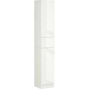 kleankin Tall Bathroom Cabinet with Adjustable Shelves, High Gloss Storage Cupboard, Freestanding Tallboy with Storage Drawer, White Aosom UK