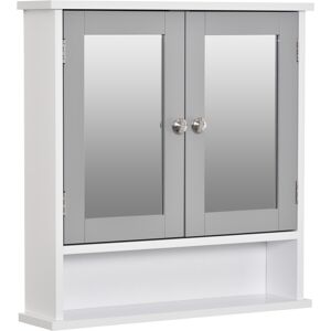 Kleankin Wall Mounted Bathroom Cabinet with Double Mirrored Doors, Storage Organiser and Shelf, Grey Aosom UK