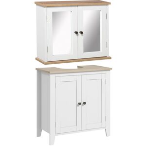 kleankin Bathroom Furniture Set, Mirror Cabinet Wall Mounted with Adjustable Shelf, Bathroom Sink Cabinet, White and Wood Grain Aosom UK kleankin Bathroom Furniture Set, Mirror Cabinet Wall Mounted with Adjustable Shelf, Bathroom Sink Cabinet, White and Wood Grain Aosom UK