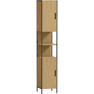 HOMCOM Tall Bathroom Cabinet with 2 Doors, Open Compartments and Adjustable Shelves - Natural Wood Finish HOMCOM Tall Bathroom Cabinet with 2 Doors, Open Compartments and Adjustable Shelves - Natural Wood Finish