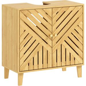 HOMCOM Bamboo Bathroom Under Sink Cabinet with Adjustable Shelf for Basin without Pedestal - Natural HOMCOM Bamboo Bathroom Under Sink Cabinet with Adjustable Shelf for Basin without Pedestal - Natural