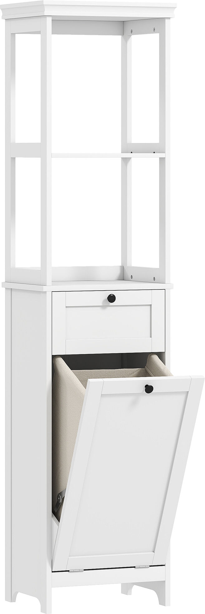 HOMCOM Tall Bathroom Cabinet with Tilt-Out Laundry Basket - White