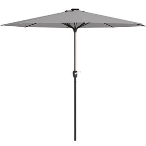 Outsunny Patio Umbrella with Solar-Powered LED Lights, Outdoor Parasol with Crank Handle, Light Grey