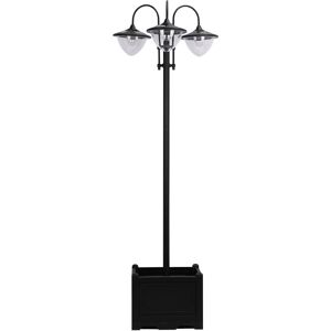 Outsunny 189cm 3-head Solar Lamp Post, Street Light with Planter, Automatic-on, 6 Hour Max Outdoor Ready LED Lighting, Black Outsunny 189cm 3-head Solar Lamp Post, Street Light with Planter, Automatic-on, 6 Hour Max Outdoor Ready LED Lighting, Black