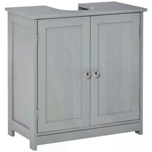 Kleankin Compact Under-Sink Cabinet, 60x60cm, with Adjustable Shelf, Handles, Drainage, Space-Saving Bathroom Organizer, Grey
