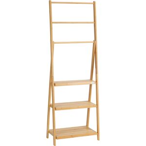 Kleankin Bamboo Towel Stand Freestanding with 3 Rails & 3 Shelves, Foldable Towel Holder for Bathroom, Space-Efficient