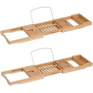 HOMCOM Extendable Bamboo Bathtub Shelf Rack Bath Caddy Tray Bathroom Storage, Set of 2