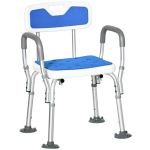 HOMCOM Shower Stools Shower Seat for Elderly and Disabled, EVA Padded, Height Adjustable with Back and Arms, 4 Suction Foot Pads, Blue