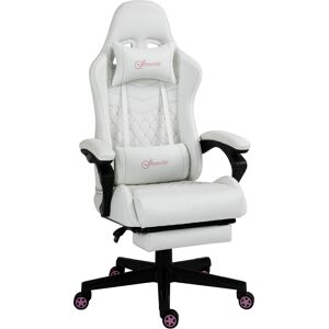 Vinsetto Racing Gaming Chair with Swivel Wheel, Footrest, PU Leather Recliner Gamer Desk for Home Office, White