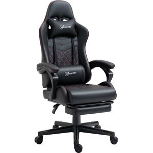 Vinsetto Racing Gaming Chair with Swivel Wheel, Footrest, Faux Leather Recliner Gamer Desk for Home Office, Black