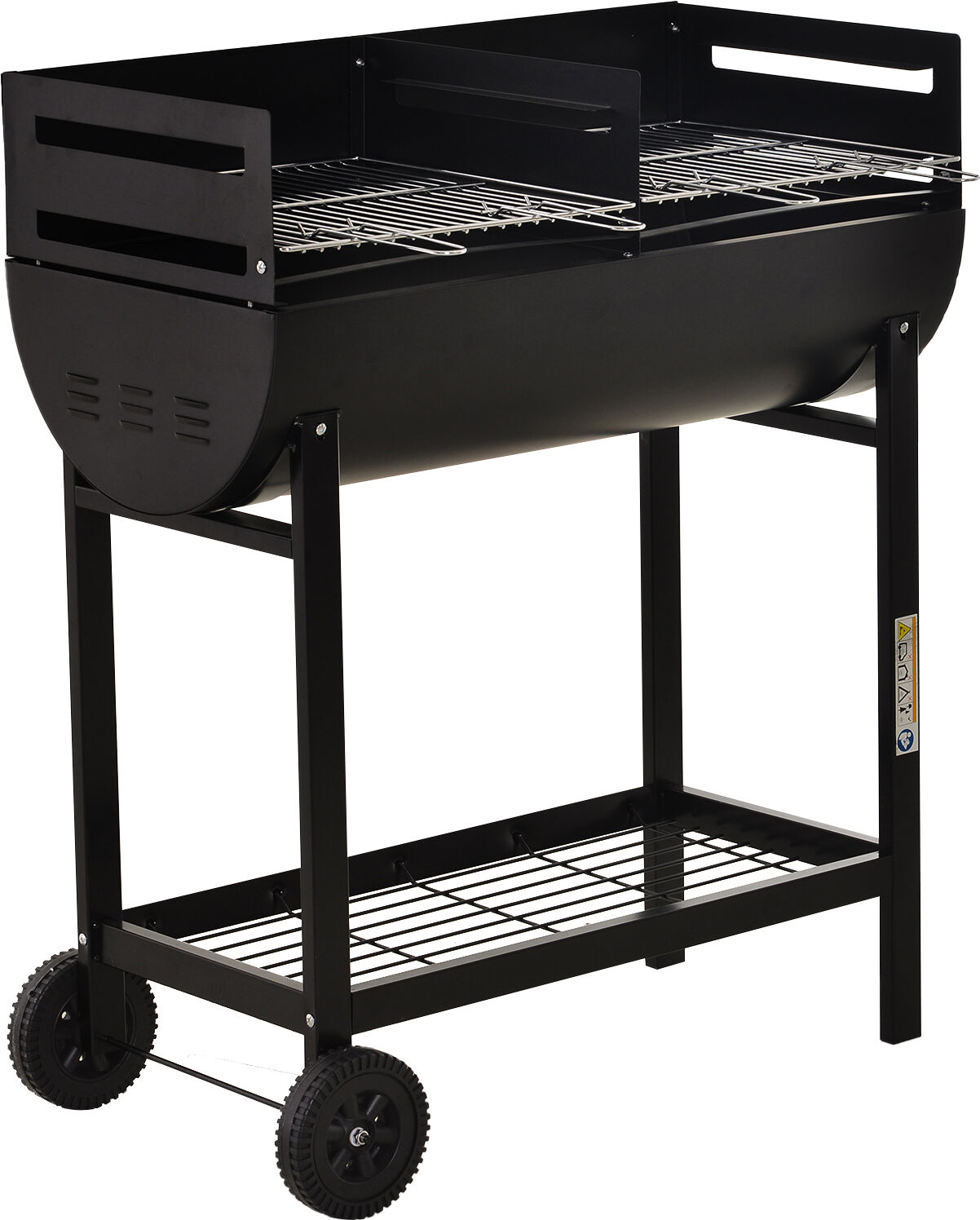 Outsunny Charcoal Barbecue Grill Garden BBQ Trolley w/ Dual Grill, Adjustable Grill Nets, Heat-resistant Steel, Wheels, Black