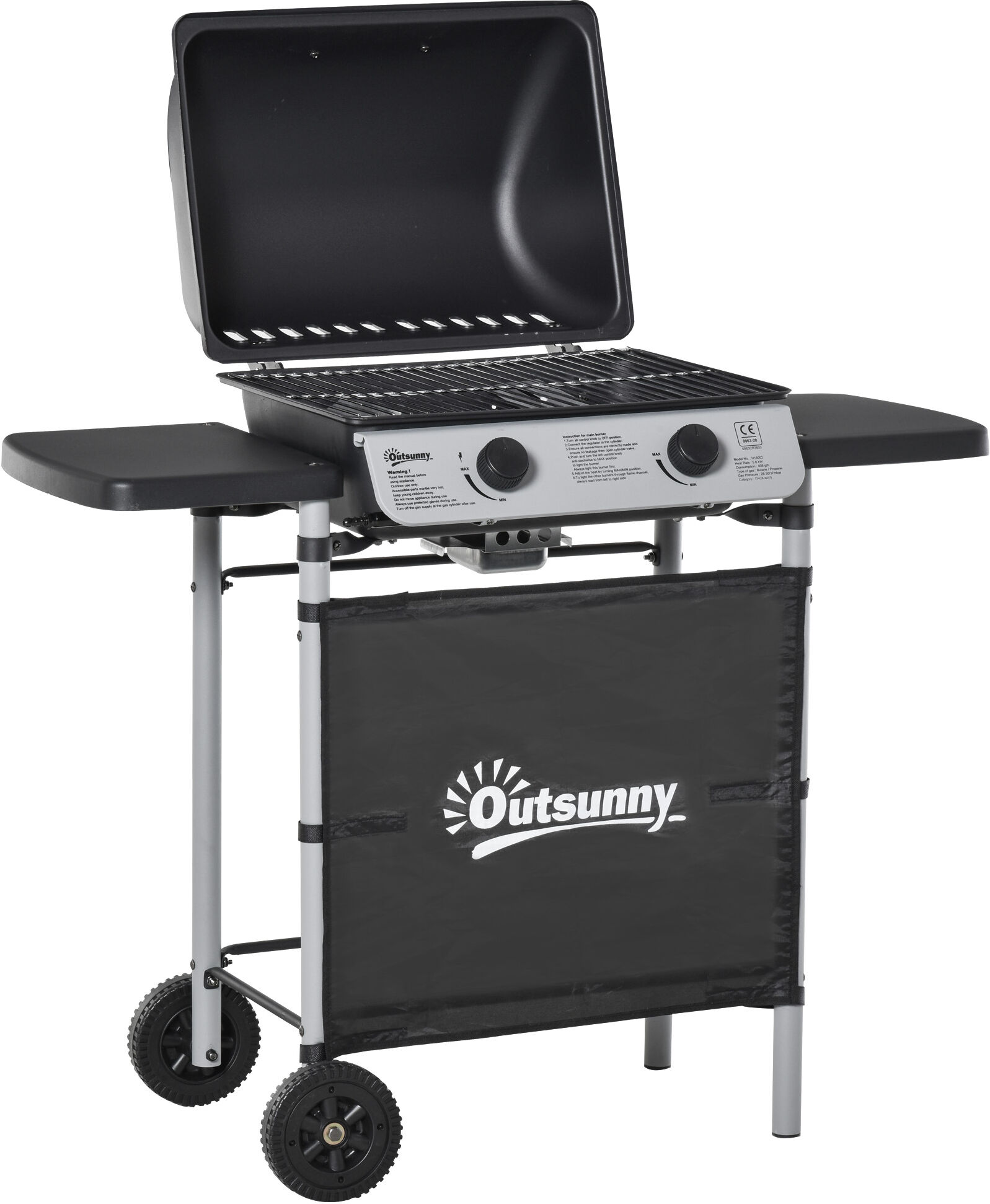 Outsunny 2 Burner Gas Barbecue Grill Propane Gas Cooking BBQ Grill 5.6 kW with Side Shelves Wheels