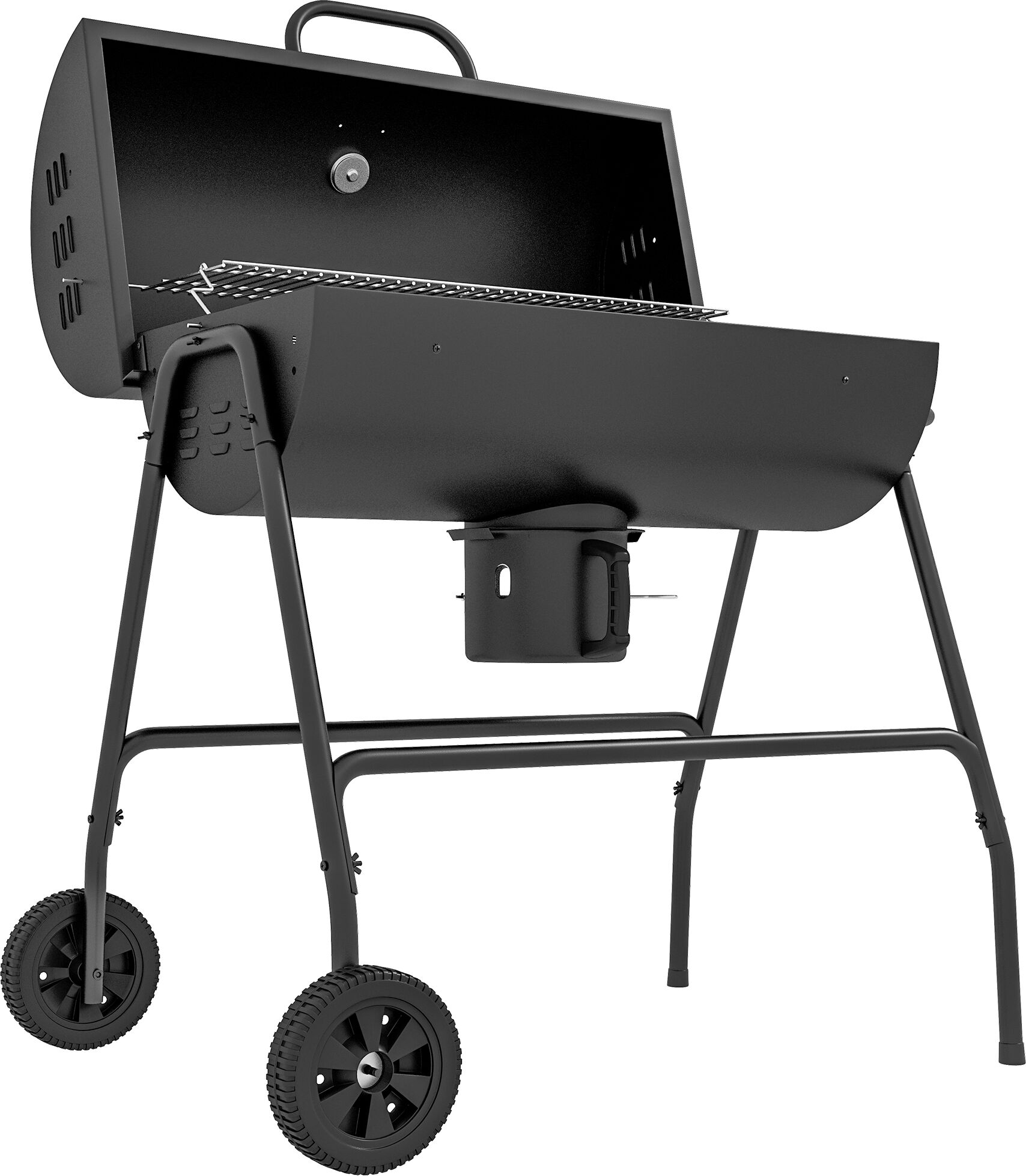 Outsunny Outdoor Wheeled Barrel Charcoal Barbecue Grill Trolley, Black