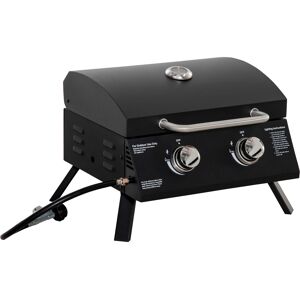 Outsunny 2 Burner Gas Barbecue Grill Garden Portable Tabletop BBQ w/ Folding Legs, Lid, Thermometer, Carbon Steel Body, Black