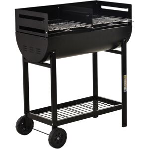 Outsunny Charcoal Barbecue Grill Garden BBQ Trolley w/ Dual Grill, Adjustable Grill Nets, Heat-resistant Steel, Wheels, Black