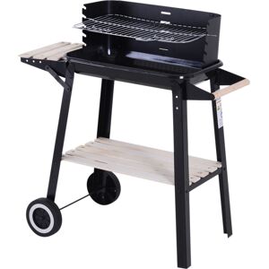 Outsunny BBQ Grill Trolley Charcoal BBQ Barbecue Grill Outdoor Patio Garden Heating Smoker with Side Trays Storage Shelf and Wheels