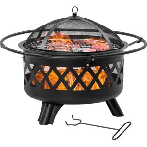 Outsunny 2-in-1 Outdoor Fire Pit with BBQ Grill, Patio Heater Log Wood Charcoal Burner, Firepit Bowl w/Spark Screen Cover, Poker for Backyard Bonfire