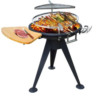 Outsunny Charcoal BBQ Outdoor Garden Adjustable Barbecue Double Grill Party Cooking Fire Pit with Cutting Board - Black