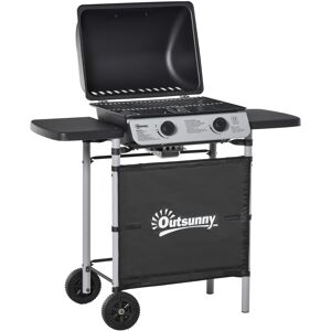 Outsunny 2 Burner Gas Barbecue Grill Propane Gas Cooking BBQ Grill 5.6 kW with Side Shelves Wheels