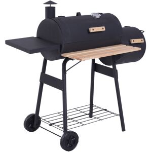 Outsunny Charcoal Barbecue Grill Garden Portable BBQ  Trolley w/ Offset Smoker Combo, Handy Shelves and On-lid Thermometer