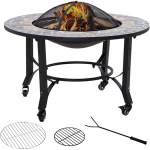 Outsunny 2-in-1 Outdoor Fire Pit on Wheels, Patio Heater with Cooking BBQ Grill, Firepit Bowl with Screen Cover, Fire Poker for Backyard Bonfire