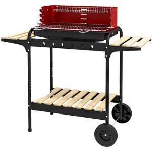 Outsunny Outdoor 5-Level Grill Height Charcoal Barbecue Grill Trolley, Red