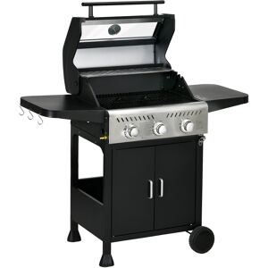 Outsunny 9 kW 3 Burner Gas BBQ Grill with See-through Lid, Black