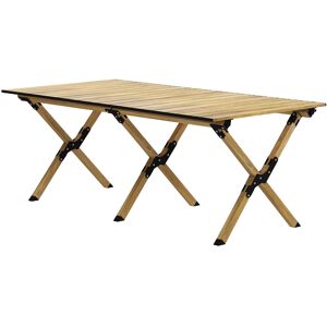 Outsunny Folding Camping Table, Portable Aluminium Picnic Table with Roll-Up Top, for Indoor, Outdoor, Party, BBQ, Natural Wood Effect