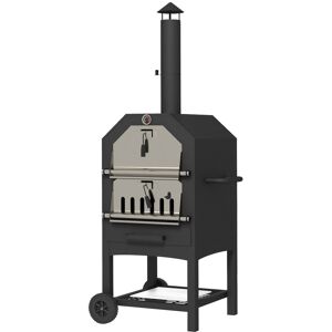 Outsunny Steel 3-Tier Outdoor Pizza Oven Charcoal BBQ Grill, Black Outsunny Steel 3-Tier Outdoor Pizza Oven Charcoal BBQ Grill, Black