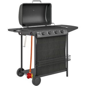 Outsunny 4+1 Burner Gas BBQ Grill, Portable Gas Barbecue Grill with Built-in Thermometer, Lid, Side Table, Shelf, Spice Rack, Wheels, Grease Cup for Garden Party Outdoor Cooking, Black Outsunny 4+1 Burner Gas BBQ Grill, Portable Gas Barbecue Grill with Built-in Thermometer, Lid, Side Table, Shelf, Spice Rack, Wheels, Grease Cup for Garden Party Outdoor Cooking, Black