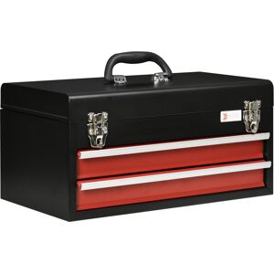 DURHAND Lockable Metal Tool Chest with 2 Drawers, Portable Toolbox with Ball Bearing Runners, 460mm x 240mm x 220mm