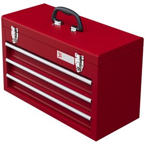 DURHAND Metal Tool Box, 3 Drawer, Lockable Tool Chest with Latches, Handle, Ball Bearing Runners, Red