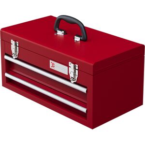 DURHAND Metal Tool Box with Lock, 2 Drawer Chest, Latches, Ball Bearing Runners, Portable, Red