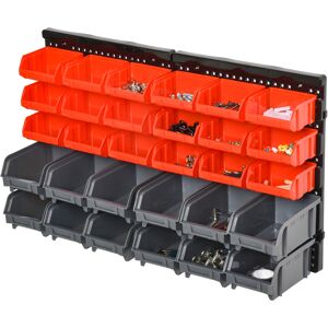 DURHAND Professional Wall Mounted Tool Organiser, 30-Compartment, PP Material, Ideal for Hardware Storage, Red/Grey