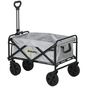 Outsunny Portable Folding Wagon, Pull Along Cargo Trolley with Telescopic Handle, Dark Grey