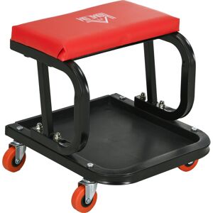 HOMCOM Workshop Stool, Rolling Mechanic Stool with 360 Degree Swivel, Padded Seat, Tool Tray, for Garage, Workshop, Auto Repair, Red HOMCOM Workshop Stool, Rolling Mechanic Stool with 360 Degree Swivel, Padded Seat, Tool Tray, for Garage, Workshop, Auto Repair, Red