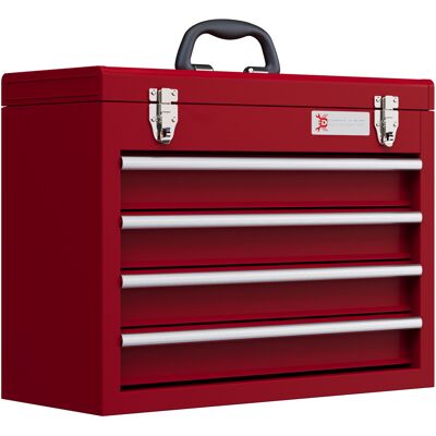 DURHAND Lockable Metal Tool Box, 4 Drawer Tool Chest with Latches, Handle, Ball Bearing Runners, Red Aosom UK DURHAND Lockable Metal Tool Box, 4 Drawer Tool Chest with Latches, Handle, Ball Bearing Runners, Red Aosom UK