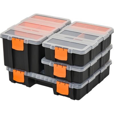 DURHAND Tool Storage Box Set, 4-Pack, Various Sizes, PP Material, Hardware Organiser, Black/Orange Aosom UK DURHAND Tool Storage Box Set, 4-Pack, Various Sizes, PP Material, Hardware Organiser, Black/Orange Aosom UK