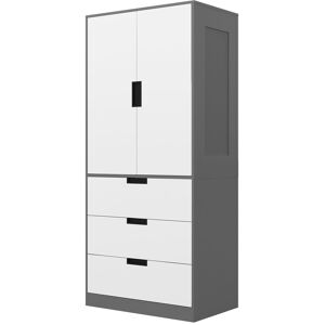 HOMCOM 2 Door Wardrobe, Modern Wardrobe with 3 Drawers and Hanging Rod for Bedroom, Grey