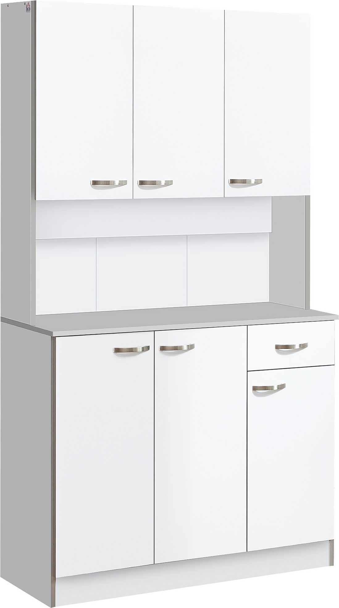 HOMCOM Kitchen Cupboard, Freestanding Kitchen Storage Cabinet with 6 Doors, Drawer, Adjustable Shelves and Open Countertop for Dining Room, White