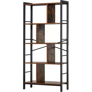 HOMCOM Bookcase Vintage Industrial Style, 4-Tier Storage Shelf, Metal Frame Display Rack for Living Room, Study Organizer, Rustic