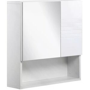 kleankin Bathroom Mirror Cabinet, Wall Mount Storage Cabinet with Double Door, Adjustable Shelf, 54cm x 15cm x 55cm, White