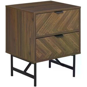 HOMCOM Herringbone Pattern Side Cabinet, Home Organizer with 2 Drawers, Hidden Handles, for Bedroom or Living Room, Walnut Brown