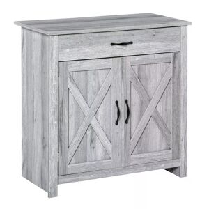 HOMCOM Sideboard with Barn Door, Farmhouse Style Coffee Bar, Storage Cabinet, Grey Wood Effect
