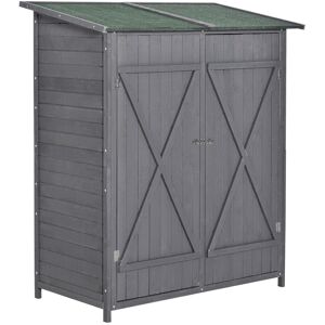 Outsunny Wooden Garden Storage Shed Lockable Tool Cabinet Organizer w/ Storage Table, Double Door, 139 x 75 x 160 cm, Grey