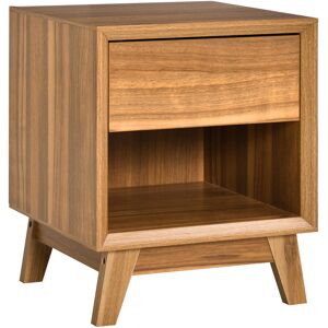 HOMCOM Bedside Table Nightstand, Modern End Table with Drawer and Shelf for Living Room, Walnut Brown