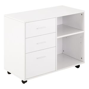 HOMCOM Mobile Printer Stand with Wheels, Office Desk Side Storage Unit, 3 Drawers 2 Shelves, 80L x 40W x 65H cm, White