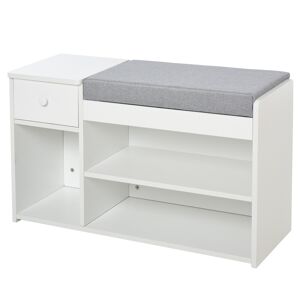 HOMCOM Shoe Storage Bench with Drawer, Cushioned Seat, 3 Compartments for Home Organisation, Hallway Entryway Furniture, White